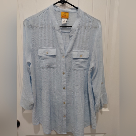 Ruby Rd. Light Blue Collarless Tunic Top #0663 - Picture 1 of 7